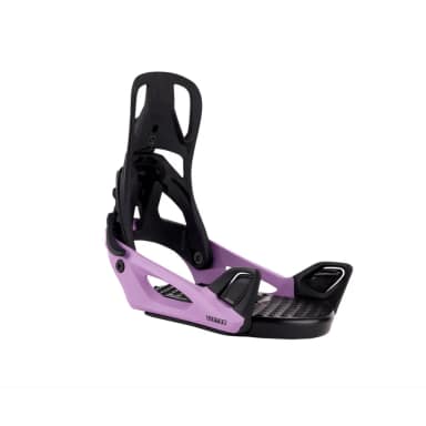 burton rental woman step on snowboard bindings