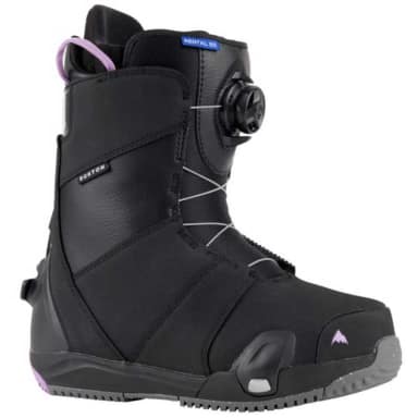 burton rental woman step on snowboard boots