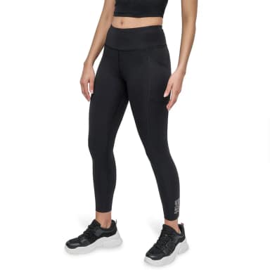 dkny rhinestone stacked logo 7/8 high waist leggings