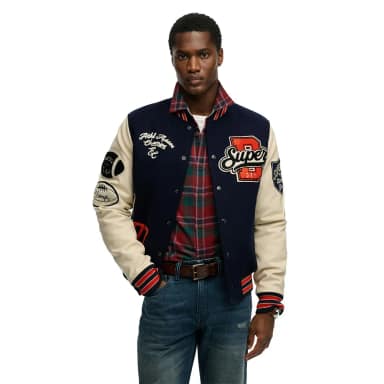superdry college patched varsity jacket