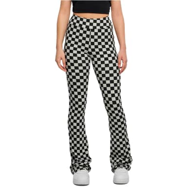 urban classics checked boot cut high waist leggings